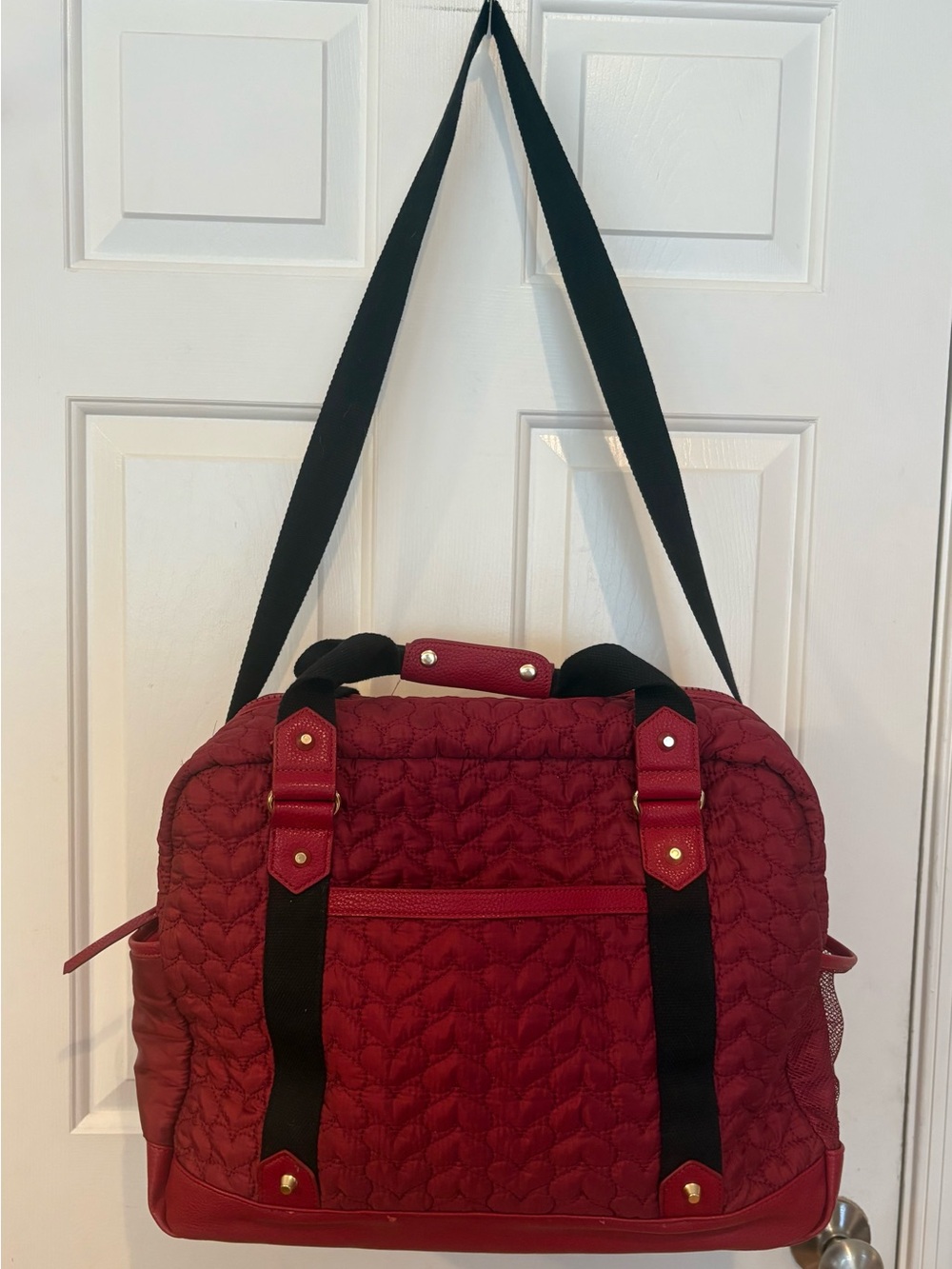Cynthia Rowley weekender tote travel bag w/ computer pocket Quilted Red Hearts